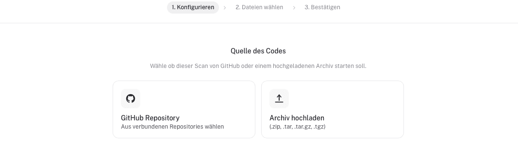 vu7 Scan erstellen – Schritt 1: Quelle des Codes wählen